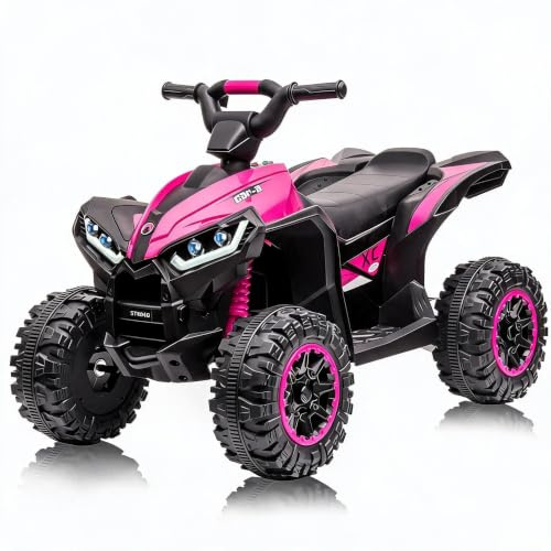 GarveeMore Quad Électrique Enfant 12V avec LED, Musique, Klaxon – 2 Vitesses (3-6 km/h), Véhicule Tout-Terrain Fille Garçon 3+ Ans, 83x53x56cm – Couleur Rose