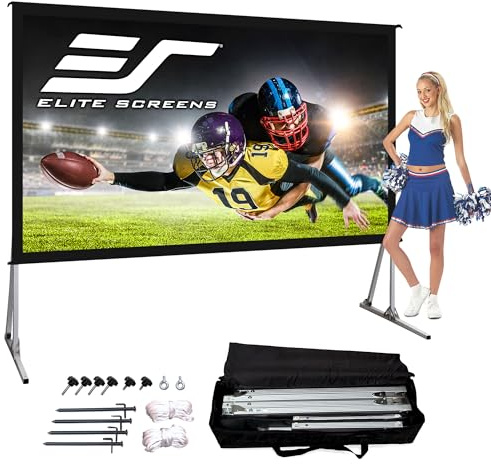 Elite Screens Yard Master 2, pantalla de proyector al aire libre de 90 pulgadas con soporte, 16:9, 8K 4K Ultra HD 3D Pantalla de cine portátil plegable rápida, pantalla de proyección plegable de fácil