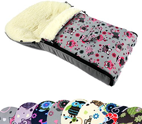BAMBINIWELT universaler Winterfußsack (90cm oder 108cm), auch geeignet für Babyschale, Kinderwagen, Buggy, aus Wolle im Eulendesign (90cm, $12)