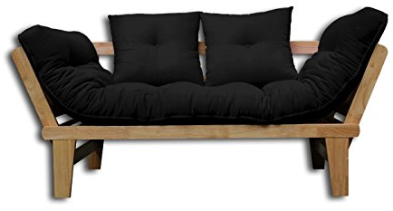 Sofabett Sésamo, Natürlich. Schwarz Futon, 200x82x32 cm.