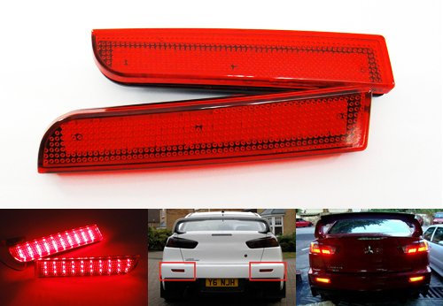 LED-Nebelscheinwerfer, Bremslicht, hinterer Stoßstangenreflektor, DRL, für Mits Lancer Evo X Outlander ASX, Rot, 2 Stück