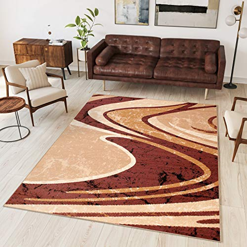 TAPISO Dream Teppich Wohnzimmer Modern Kurzflor Braun Beige Meliert Streifen Wellen Schlafzimmer Gästezimmer Küche ÖKOTEX 300 x 400 cm