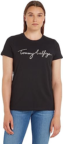 Tommy Hilfiger HERITAGE CREW NECK GRAPHIC TEE Kurzarm T-Shirts Damen, Schwarz (MASTERS BLACK), XXL