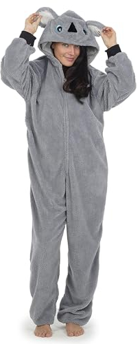 CityComfort Jumpsuit Damen Kuschelig Fleece Einteiler Schlafanzug Onesie Damen S-XL (Grauer Koala, S)