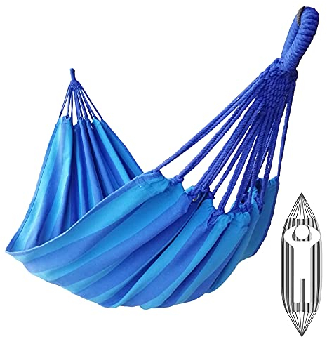 GOCAN hängematte 1 Person 200X100cm Gesamtlänge 310cm Last 250kg Leinwand-Baumwoll-Hängematte Outdoor für Garten Indoor Kinder Balkon(Pfauenblau)