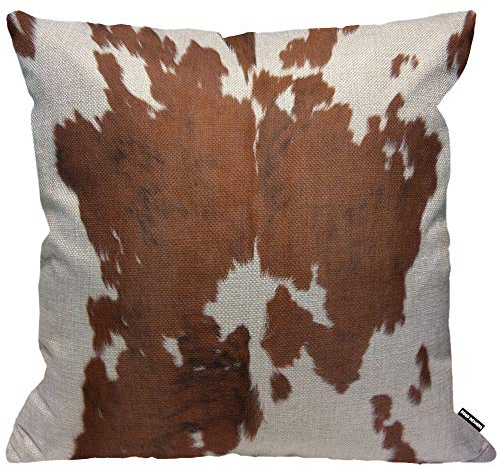 HGOD DESIGNS Cowhide Cushion Cover,Farm Animal Brown Cowhide Print Cow Throw Pillow Case Home Decorative for Men/Women Living Room Bedroom Sofa Chair 18X18 Inch Pillowcase 45X45cm