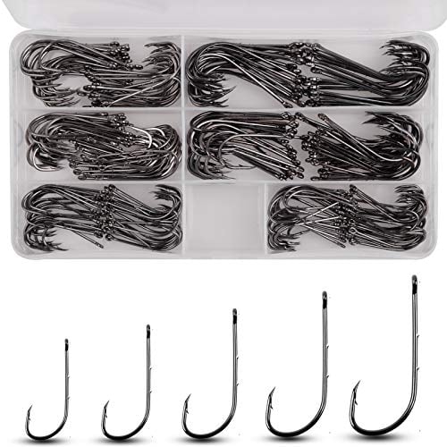 JSHANMEI Baitholder Fishing Hooks Kit - 150pcs Beak Bait Holder Hooks Barbed Fishing Hooks Black Carbon Steel Offset Fish Hooks Kit