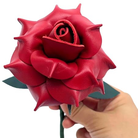 Camellia Bees Lederrose, Geschenk für sie/ihn zum Valentinstag, Muttertag, dritten Jahre, Hochzeit, 3. Jahrestag (rot)