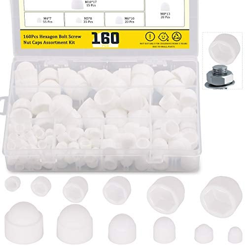 Mardatt Lot de 160 cache-boulons 6 tailles M4 M5 M6 M8 M10 M12 en plastique pour protéger les vis hexagonales, blanc