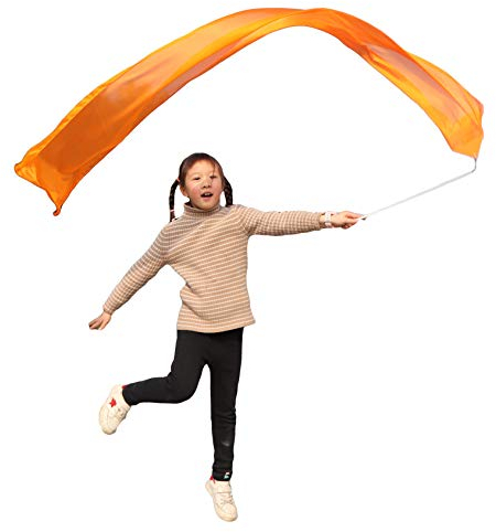 Winged Sirenny Echte Seide Tanzband mit Stab Kinder, Leicht Fließend Seidenstreamer Spielseide Tanzzubehör Klein (180cm orange)