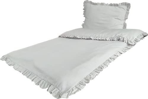 MB Warenhandel24 Bettwäsche Romantische RÜSCHEN Grau 2-Teilige hochwertige Vintage Retro Stil Baumwolle Renforcé Grau 1x 135x200 Bettbezug + 1x 80x80 Kissenbezug mit Reißverschluss