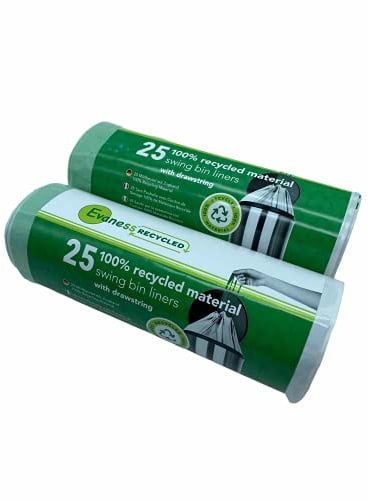 Evaness 100% Recycled Material Bin Bags with Drawstring 50L 60L - 50 bags