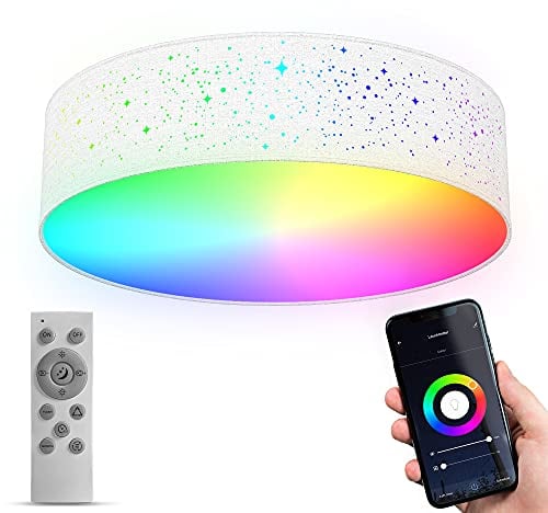 B.K.Licht - Smart Home LED Deckenlampe mit App- und Sprachsteuerung, einstellbar von warmweiß bis kaltweiß, buntes RGB Licht, Lampe,LED Deckenleuchte, Wohnzimmerlampe, 39x12 cm, Weiß