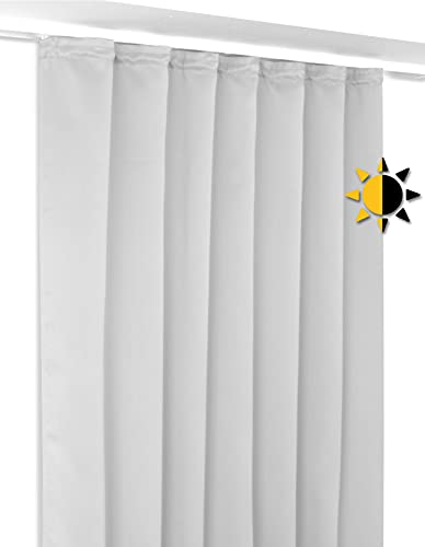 Verdunkelungsgardine mit Kräuselband U-Band, Blackout Vorhang Blickdicht abdunkelnd, Größe und Farbe wählbar (Breite: 140 cm, Höhe: 145 cm, Hellgrau)