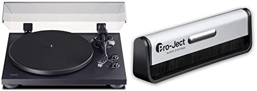 Teac TN-280BT-A3/WA HiFi Turntable (transmisor Bluetooth, transmisión por cinturón, 33/45/78 RPM, preamplificador Phono Incorporado), Negro & Pro-Ject Brush IT - Limpiador de Discos