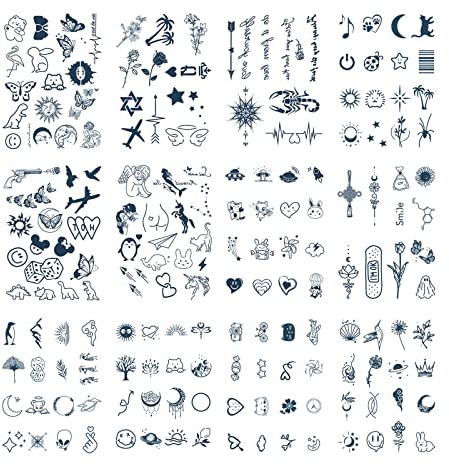 ATOMUS 12pcs Pigment Temporary Tattoos Small Pattern for Fingers Hands Face Neck Waterproof Tattoos Stickers