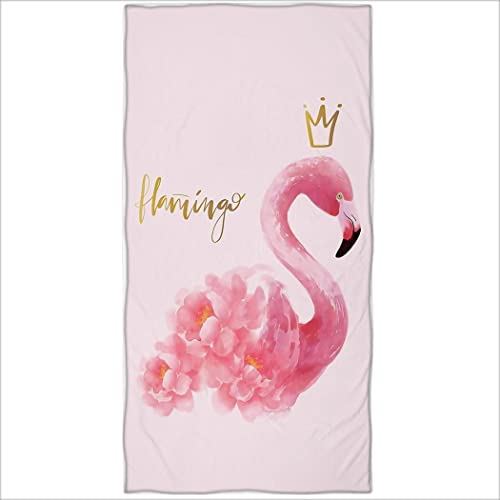Zomer Strandtuch 70x140cm,Bedrucktes Mikrofaser Badetuch-Rosa Flamingo Druck