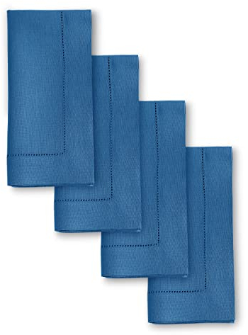 Solino Home Leinenstoff Servietten 4er Set,Indigo Blau 20x20 Zoll,100% Reines Leinen Stoff Dinnerservietten für Frühling, Ostern, Sommer,Klassischer Hohlsaum, handgefertigt aus europäischem Flachs