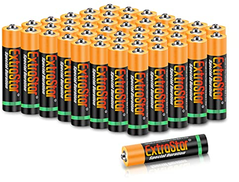 EXTRASTAR Batería de Carbón AA R6 de 1,5 Voltios, 860mAh No5 Pilas, Gama Performance, 48Pcs