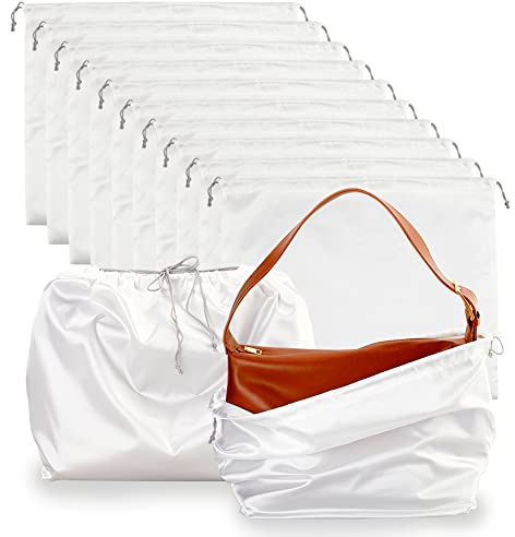 NBEADS 12 Pcs Drawstring Bag for Handbag, 40x51cm White Large Size Drawstring Storage Bags Big Imitation Silk Gift Jewelry Bags Travel Storage Pouches for Clothes Handbag Purse Shoes
