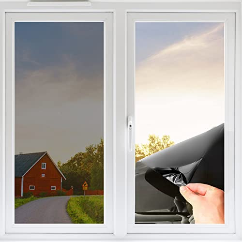Fensterfolie von innen Durchsichtig von aussen Blickdicht,Sonnenschutzfolie Fenster innen UV-Schutz Reflektierende,Spiegelfolie Selbstklebend für Büros und Wohnungen (Schwarz Silber, 90 x 200cm)