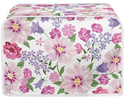 TOADDMOS Cubierta para tostadora con estampado floral rosa, 4 rebanadas de ranura ancha, decorativa, pequeña máquina de cocina, panera, protección contra el polvo y las huellas dactilares