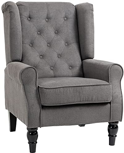 HOMCOM Ohrensessel Sessel mit Tufting, hoher Rückenlehne, Gepolstert Loungesessel mit abgerundeten Armlehnen, Holzbeine, für Schlafzimmer, Wohnzimmer, bis 160 kg, Dunkelgrau