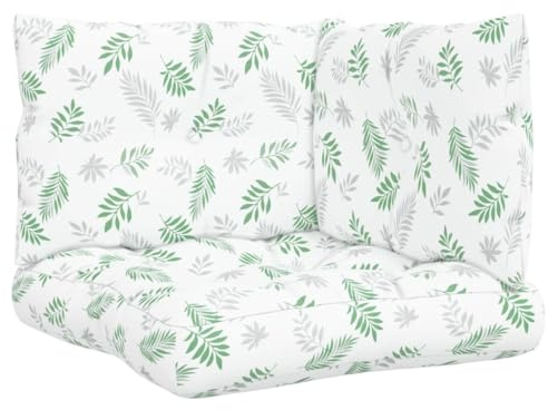 vidaXL Palettenkissen 3 TLG., Kissen für Gartenmöbel Hocker Sofa, Wasserabweisendes Sofakissen, Sitzkissen Palettenpolster, Blattmuster Oxford Gewebe