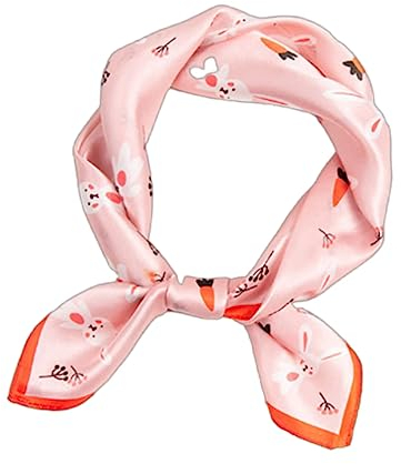 GIMIRO Foulard en Soie Synthétique, 53 x 53 cm, Motif Floral Jaune et Vert, Style Élégant (Les carottes roses et les lapins)