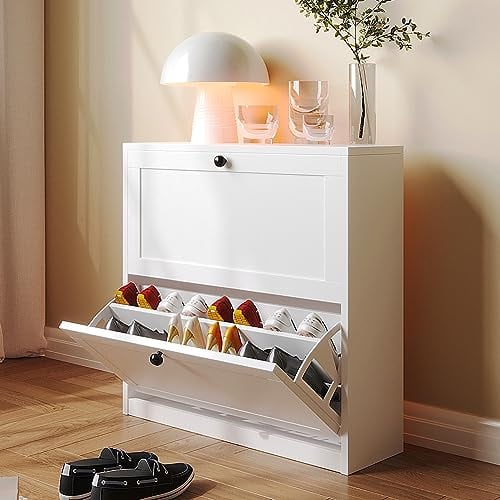 VOWNER Meuble Chaussures, Meuble de Rangement à Chaussures Armoire, Commode à Chaussures, Meuble d'entrée Rangement pour Chaussures, 80 x 24 x 80 cm, Séparateurs Réglables, pour Entrée (Blanc)