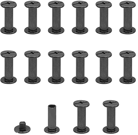 JJWNMLL Juego de 15 tornillos Chicago de M5x15mm, kit de tornillos de encuadernación Chicago, remache de uñas metal, botón Chicago, para cinturón de cuero,libro de recortes,encuadernación - Negro