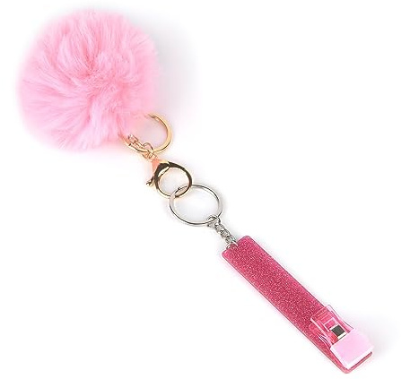 Rolabling 7 Colors Contactless Card Grabber Clip for Long False Nails Clip Taking Out ATM Card Puller Multifunctional Keychain (Pink)