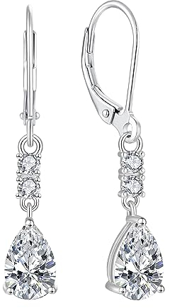 FJ Tropfen Hängend Ohrringe 925 Sterling Silber April Geburtsstein Ohrringe Leverback Zirkonia CZ Schmuck Geschenke für Damen Frauen Mutter Freundin Mama