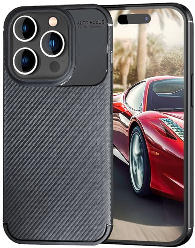NALIA Carbon Look Cover kompatibel mit iPhone 15 Pro Max Hülle, Matt-Schwarze Silikonhülle mit Kohlefaser Struktur, Kratzfest Anti-Fingerabdruck rutschfest Stoßfest, Dünne Handyhülle Schutzhülle Case