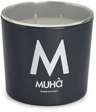 MUHA' | Duftkerze aus grauem Glas, Duft Blumen aus Baumwolle, Raumduft, Format 270 g