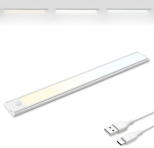 Brendz Schranklicht mit Bewegungsmelder, Kleiderschrank Beleuchtung, 40cm, 3 Farbtemperaturen, Aufladbar, Dimmbare Schrankbeleuchtung, Led Lichtleiste Kabellos, Silber