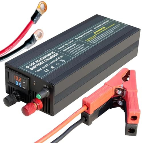 Cargador rápido de batería LIFEPO4 12 V 100 A con Entrada de 100 V - 240 V, Salida de 12,6 V - 14,6 V 100 A, Pinzas de cocodrilo y Enchufe de Red