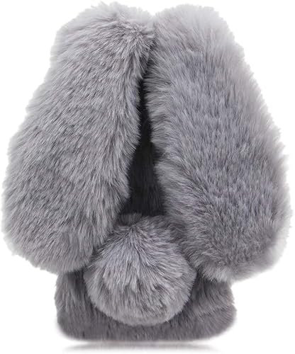 Szakdws Hülle Kompatibel mit Samsung Galaxy A15 5G,Mädchen Frauen Handyhülle Plüsch Flauschige Kaninchen Ohren Hasenhülle Kunstpelz Haare Warm Stoßfest TPU hülle Diamant,Grau