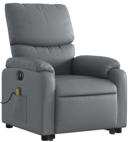 vidaXL Massagesessel, Sessel mit Aufstehhilfe Elektrisch, Relaxsessel mit Liegefunktion Vibrationsfunktion, Fernsehsessel Liegesessel Aufstehsessel, Grau Kunstleder