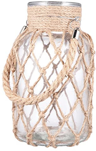 HOOTNEE Vase Kerzenbehälter rustikal hängend blumentöpfe Rattan Schreibtischaufsatz weckgläser Wohnkultur Blumentopf grüner Pflanzenbehälter Anlage schmücken Hülse Seil Einmachglas