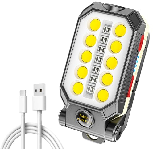 Bizcasa Lámpara de trabajo LED Recargable, 4 Modos Lámpara de Inspección, Lámpara de taller Portátil con Base Magnética y Gancho, Linterna para Taller, Cámping, Emergencia, Reparación (AD)