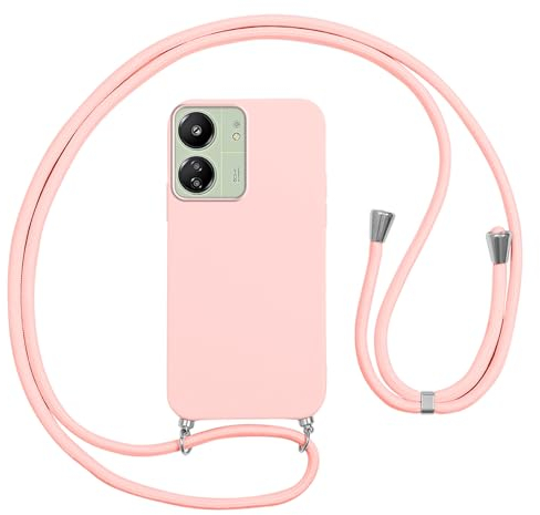 Vauki Cover per Xiaomi Redmi 13C con Cordino, Silicone Custodia con Laccio Collana Tracolla, Antiurto Ultra-Sottile Protettiva Cellulare Case per Redmi 13C, Rosa