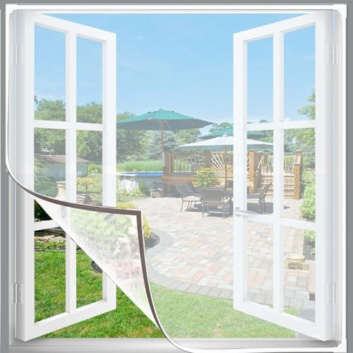 Bokaiya Ajustable DIY Magnético Mosquitera Ventana Max 130x150cm Se Adapta A Cualquier Tamaño Más Pequeño, Malla Fibergalss Fácil Instalación Evita Que Los Insectos, Marco Blanco Malla Blanco