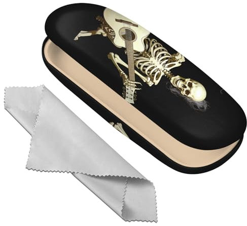 Deokke Brillenetui, Hartschale, Brillen-Schutzhülle, Brillenhalter-Box mit Reinigungstuch für Damen und Herren, niedlich (H8-Gitarre Skull)