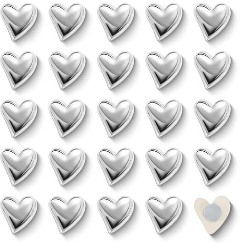 24 PCS Gold Fridge Magnets, Cute Love Heart Decorative Magnets Small Refrigerator Magnets for Home Office Whiteboard (Silver)
