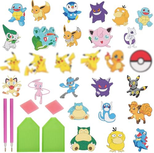COQOYO Diamond Painting Kinder Sticker Set, 28pcs 5D Diamantmalerei Aufkleber Bilder, Cartoon Anime Mini DIY Diamant Mosaikherstellung Basteln Kit für Jungen Mädchen Anfänger Geburtstag Geschenke