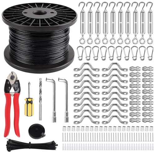 Kalolary 120M 2MM Garden Wire for Climbing Plants, PVC Coated Stainless Steel Rope Kit With Turnbuckle Tensioner, Heavy Duty for Plant Support, Picture Hanging, Catenary Wire Kit