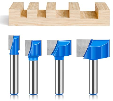 WOBLLMX 8mm Schaft Bodenreinigung Fräser Set 4 Stück,Hartmetall Klinge Fräser langlebig und scharf für Holzbearbeitungswerkzeug Bit(10mm/15mm/22mm/30mm)