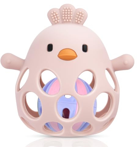 HOTUT Jouet Bebe 6 Mois, Jouet Hochet Dentition Bebe 1 An, Hochet Facile à Saisir Jeux pour Bébés et Tout-Petits à Saisir et à Mâcher, Sensorielle Jeux d'Eveil Bébé de Développement-Rose
