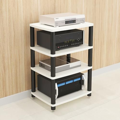 Audio-Rack Gaming-Regal Medienständer Vintage Plattenspieler-Ständer Multifunktionales Ablageregal Beistelltisch Plattenspieler Schallplattenständer für Wohnzimmer Schlafzimmer Büro.(Wit,60x40x86cm)